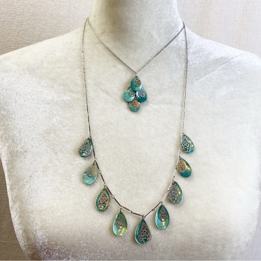 Cookie Lee double strand layered Abalone and filigree necklace
